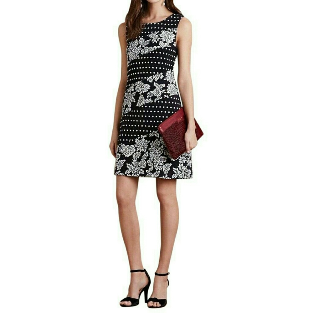 Anthropologie Maeve Black White Floral Dress Large